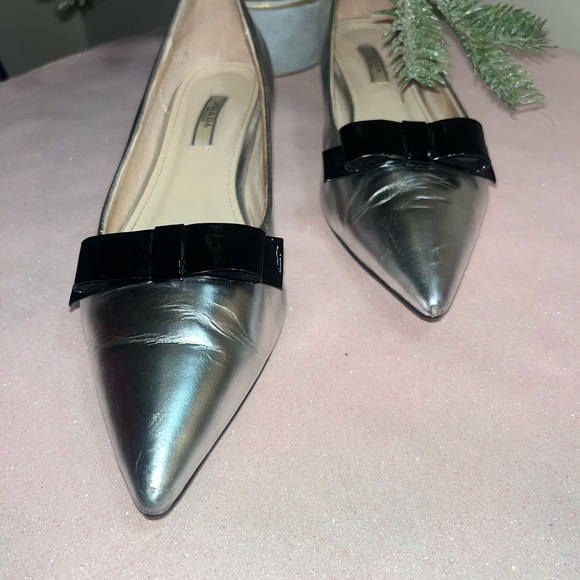 Prada patten silver leather kitten heels with black leather bow size 6.5 US - Picture 3 of 14